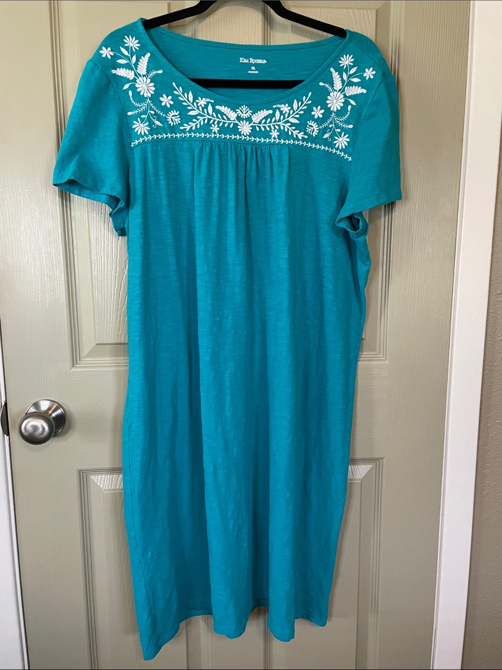 Kim Rogers Turquoise Short-Sleeve Embroidered Dress - 100% Cotton